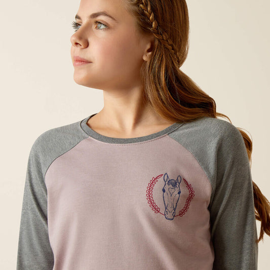 Boomerang Equestrian - Ariat Youth Heart Star Long Sleeved T Shirt Purple Dove/Grey