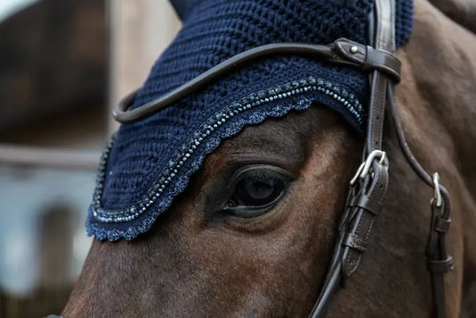Boomerang Equestrian - Kentucky Wellington Soundless Fly Veil Stone & Pearl Navy