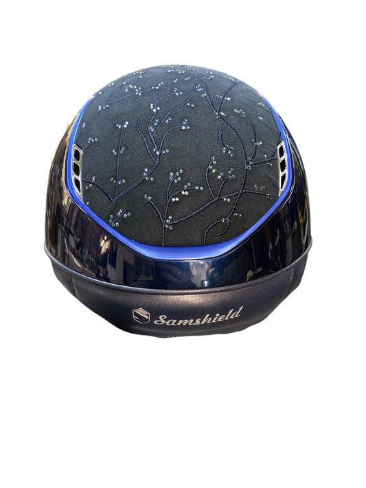 Boomerang Equestrian - Samshield Miss Shield V2 2.0 Glossy Navy Helmet Crystal Leaf & Blue Trim