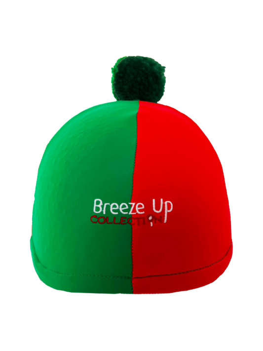 Boomerang Equestrian - Breeze Up Lycra Hat Cover With Bobbin Green & Red