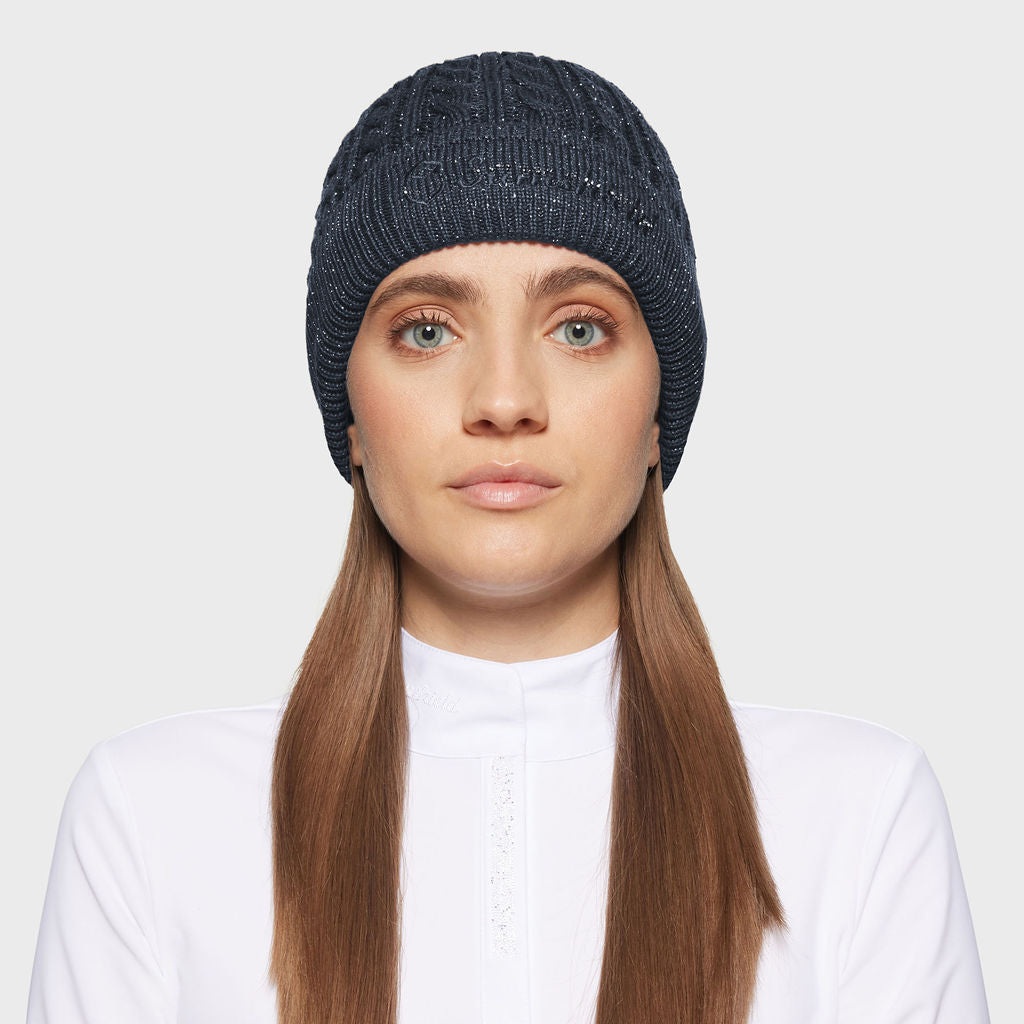 Boomerang Equestrian - Samshield Ladies Mira Crystal Beanie Navy Silver Lurex