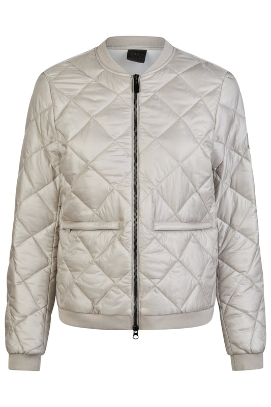 Quilted jacket with geometric pattern on a white background