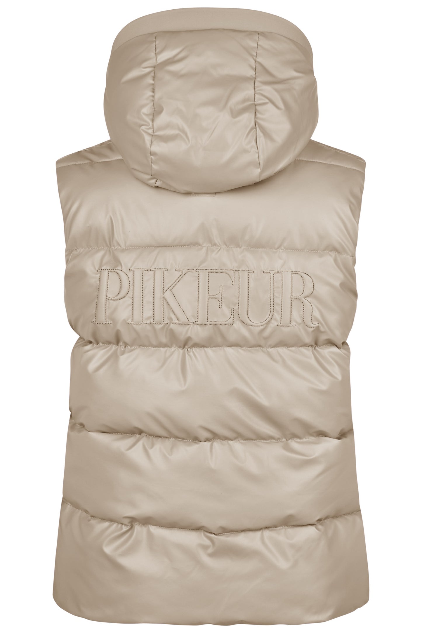 Beige puffer vest with Pikeur branding on a white background