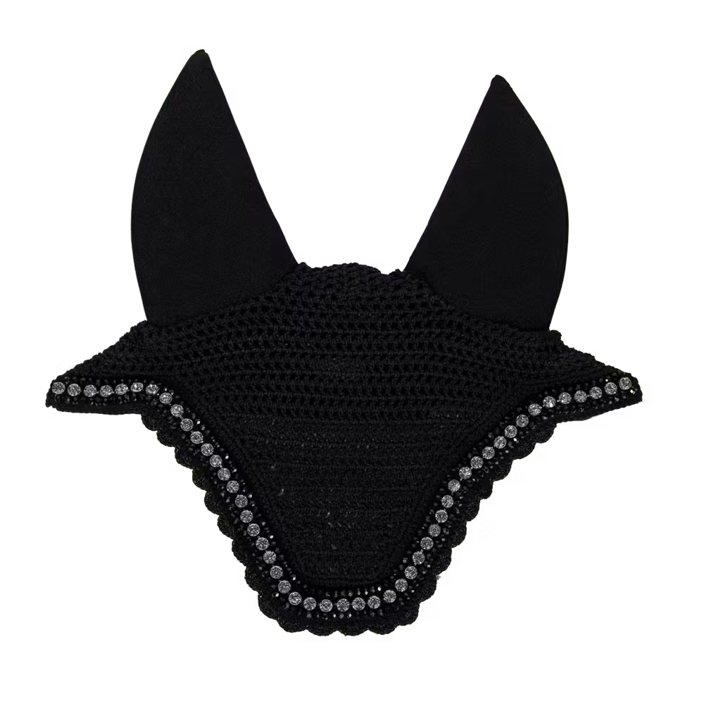 Black horse fly veil with decorative elements on a white background