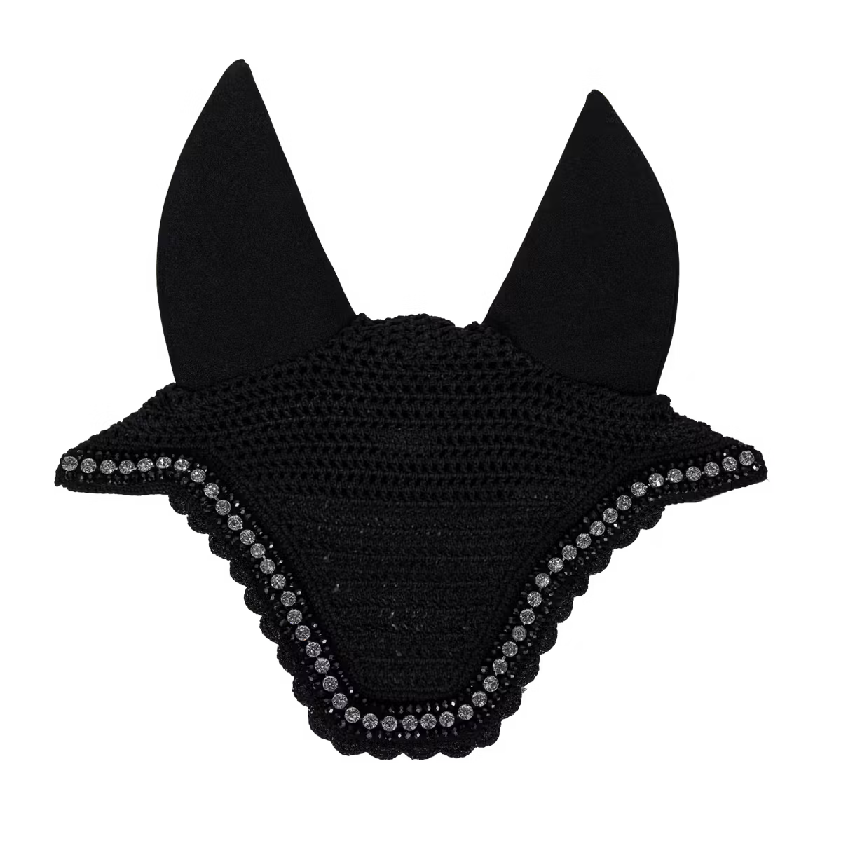 Black crochet fly veil on a white background