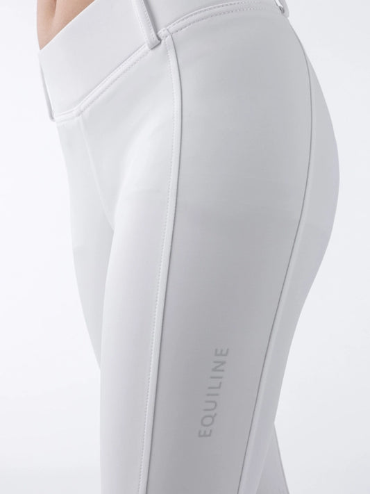 White riding tights with Equiline branding on a white background