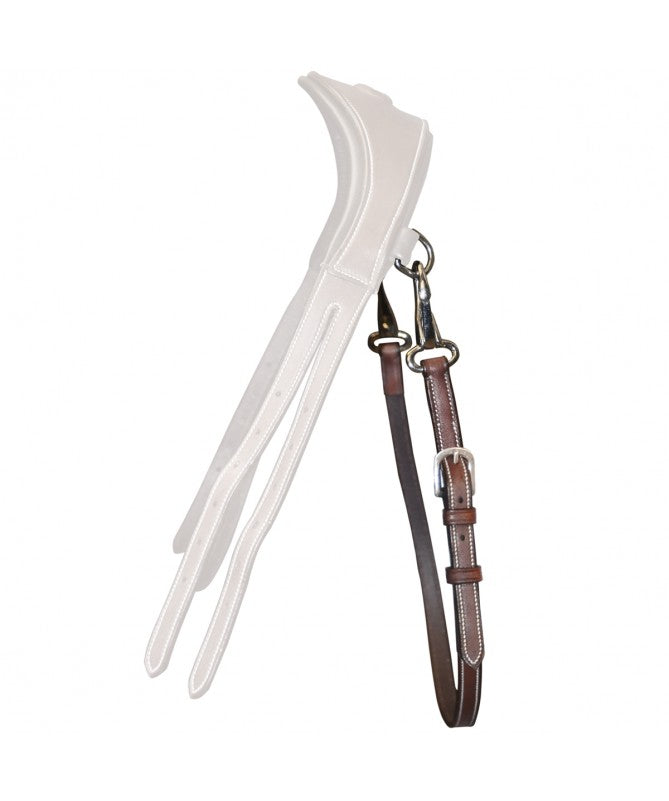 A brown leather strap and silver metal hardware, shown against a plain white background.