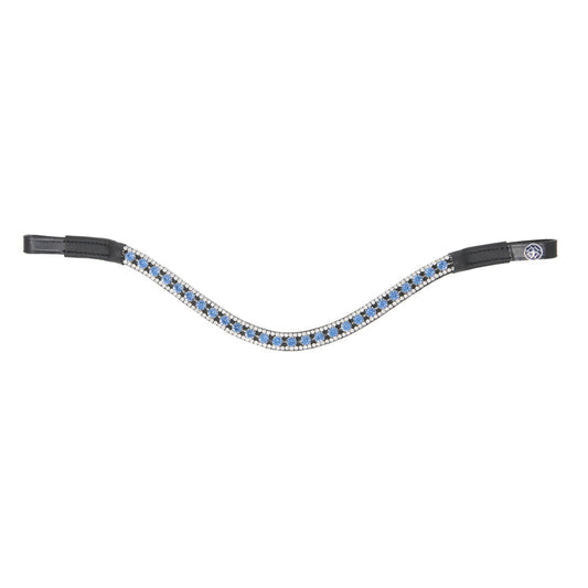 Horse browband with blue rhinestones on a white background