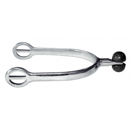 Metal spurs with a black ball end on a white background