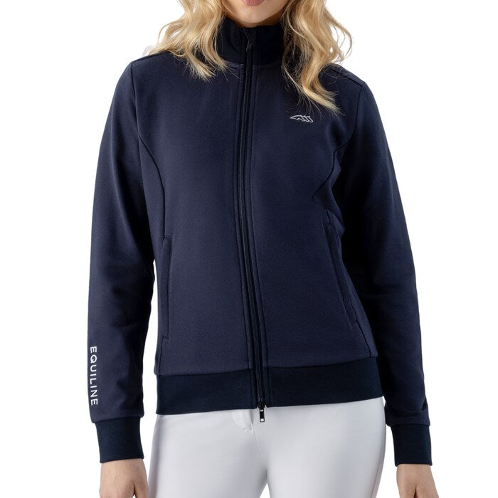 Navy blue jacket with Equiline brand three horse logo on a white background