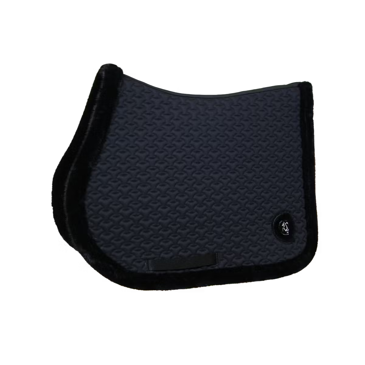 Black patterned saddle pad on a white background
