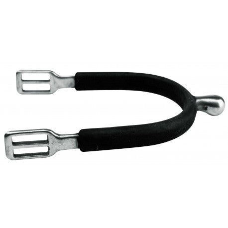 Black spurs with rubber coating on a white background