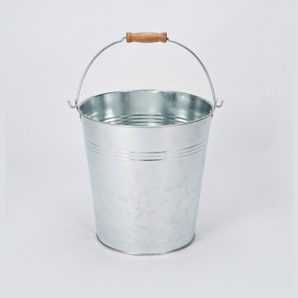A galvanised bucket on a plain white background