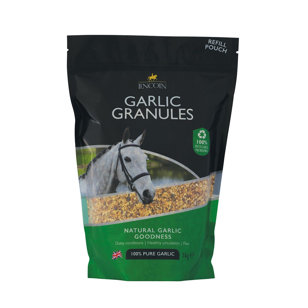 Garlic Granules in a refill pouch on a white background