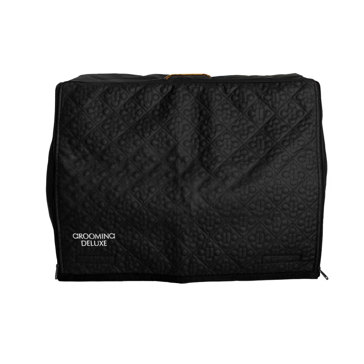 Black textured grooming bag with 'Grooming Deluxe' branding on a white background