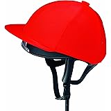 Red helmet with a black strap on a white background