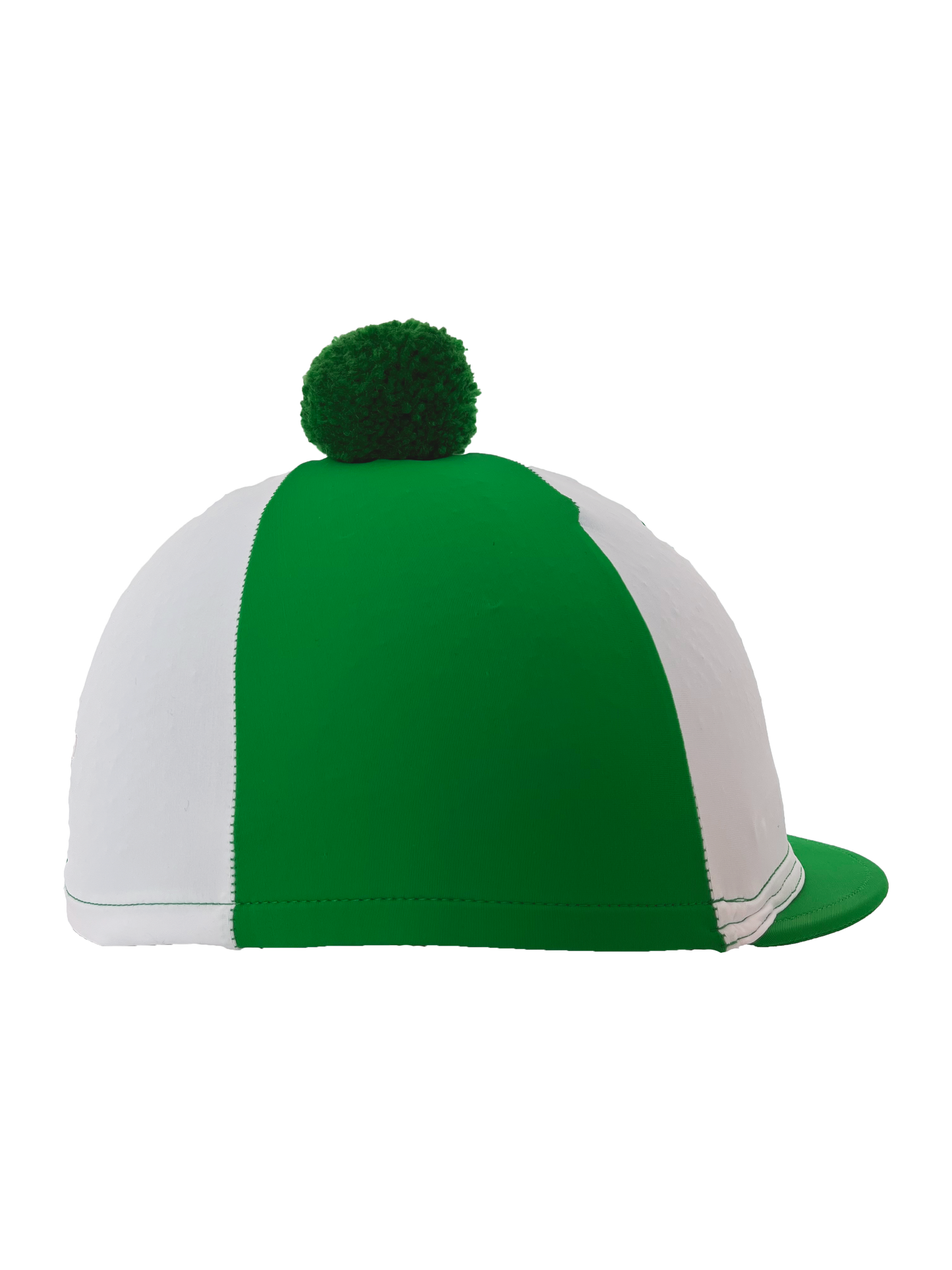 Green and white cap with a pom-pom on a white background