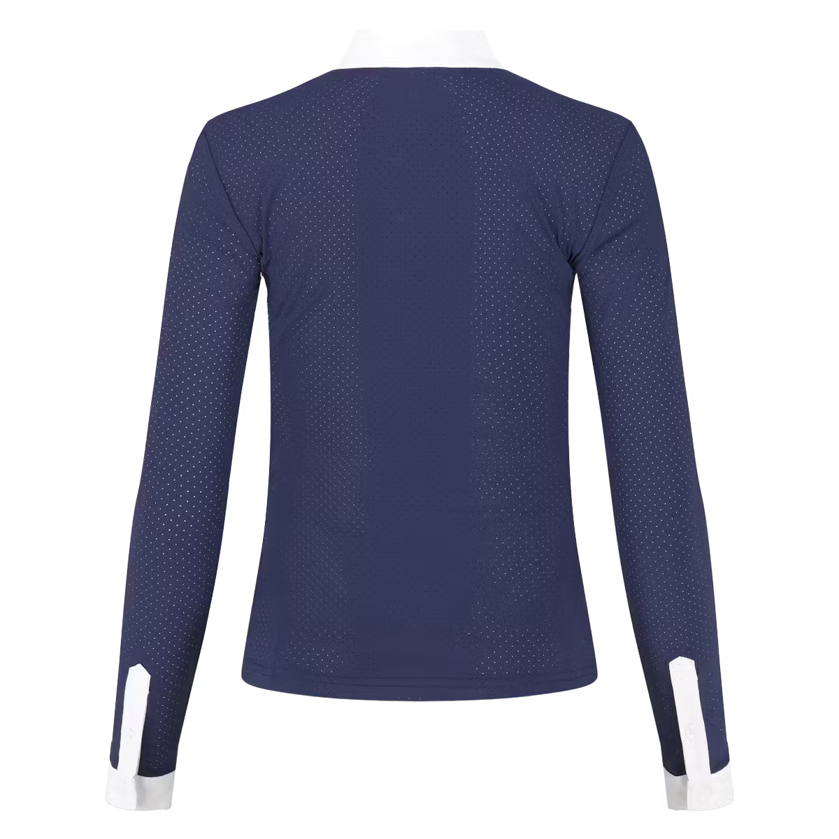 Navy long-sleeve athletic shirt on a transparent background