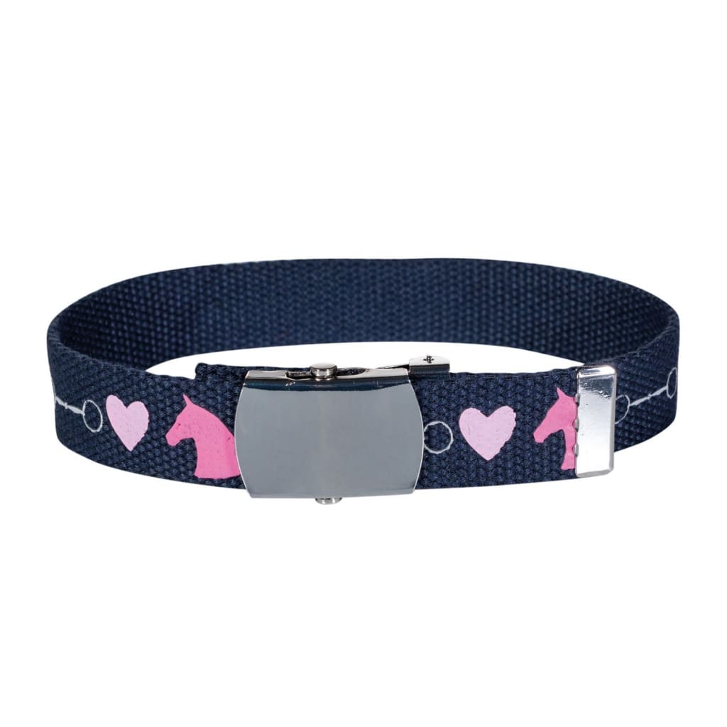 Boomerang Equestrian - HKM Kids Belt Deep Blue With Pink Hearts