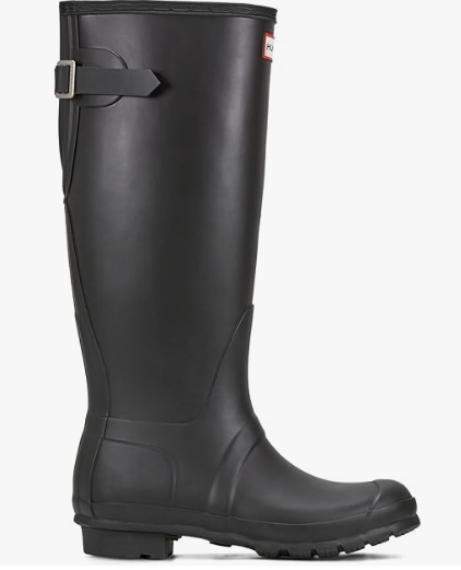 side of a navy hunter wellington on a white background