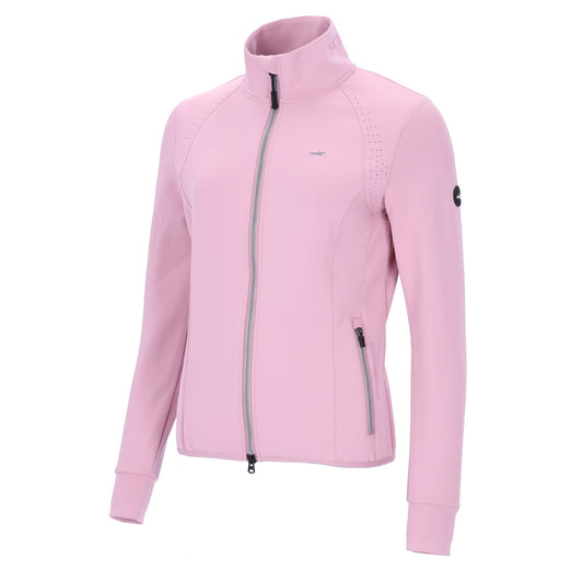 Pink ladies jacket with horse logo on a white background