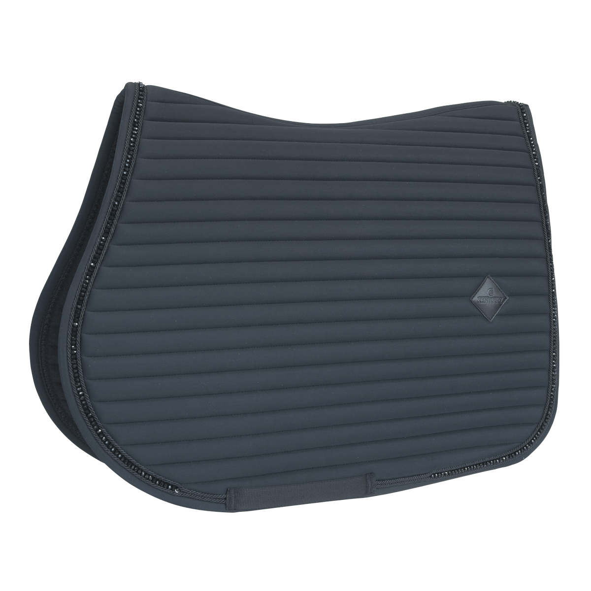 black saddle pad with a diamond logo on a white background
