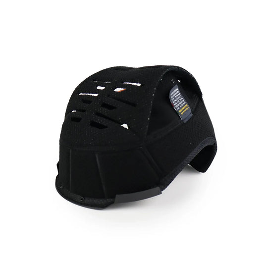 Black helmet interior with white ventilation slits on a white background