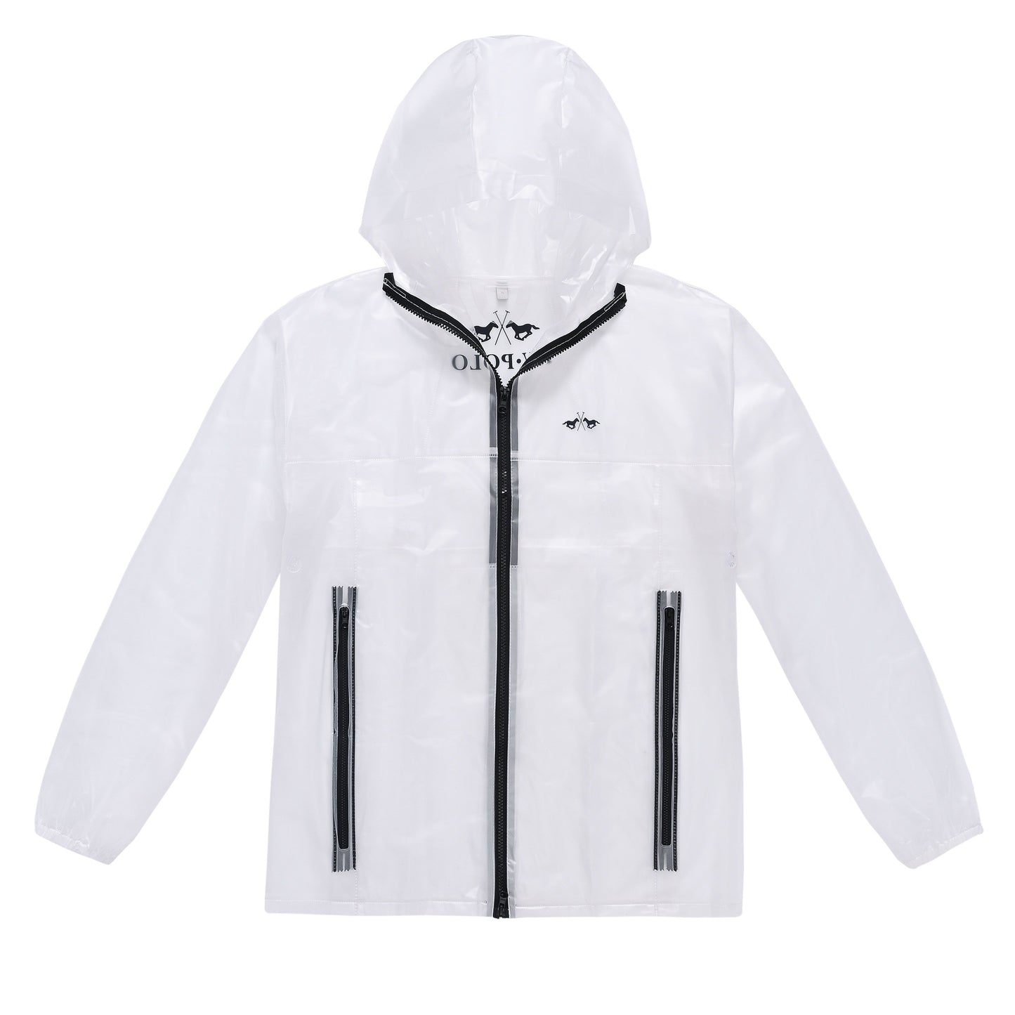 Transparent rain jacket on a white background