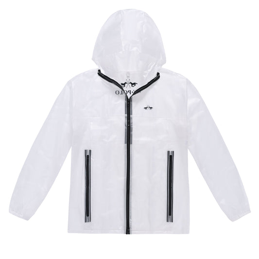 Transparent rain jacket on a white background