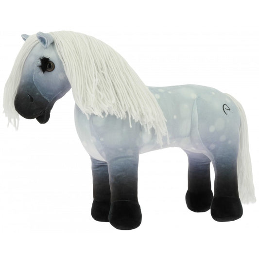 Plush horse toy with a white mane on a white background