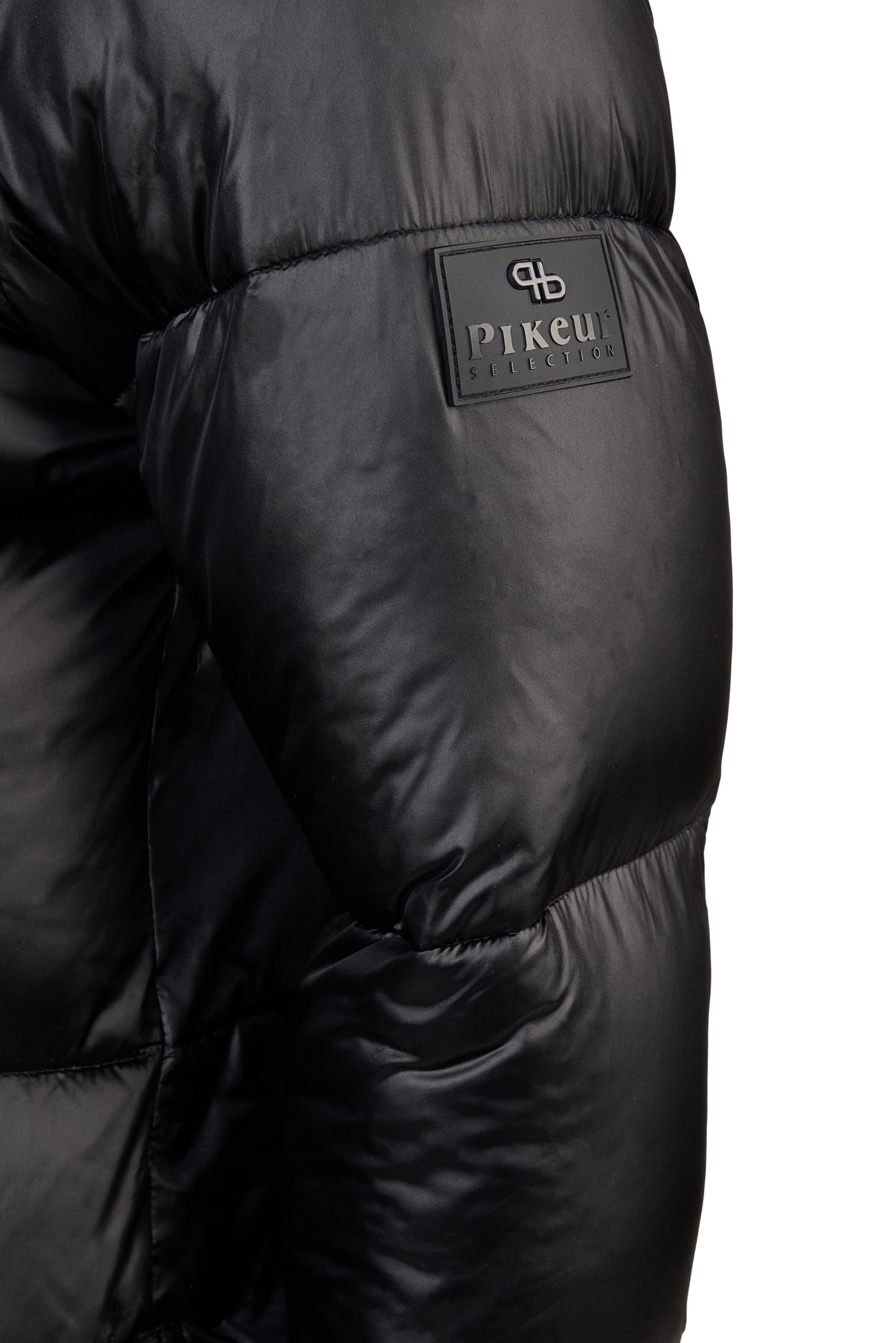Black jacket with a visible brand logo on a white background