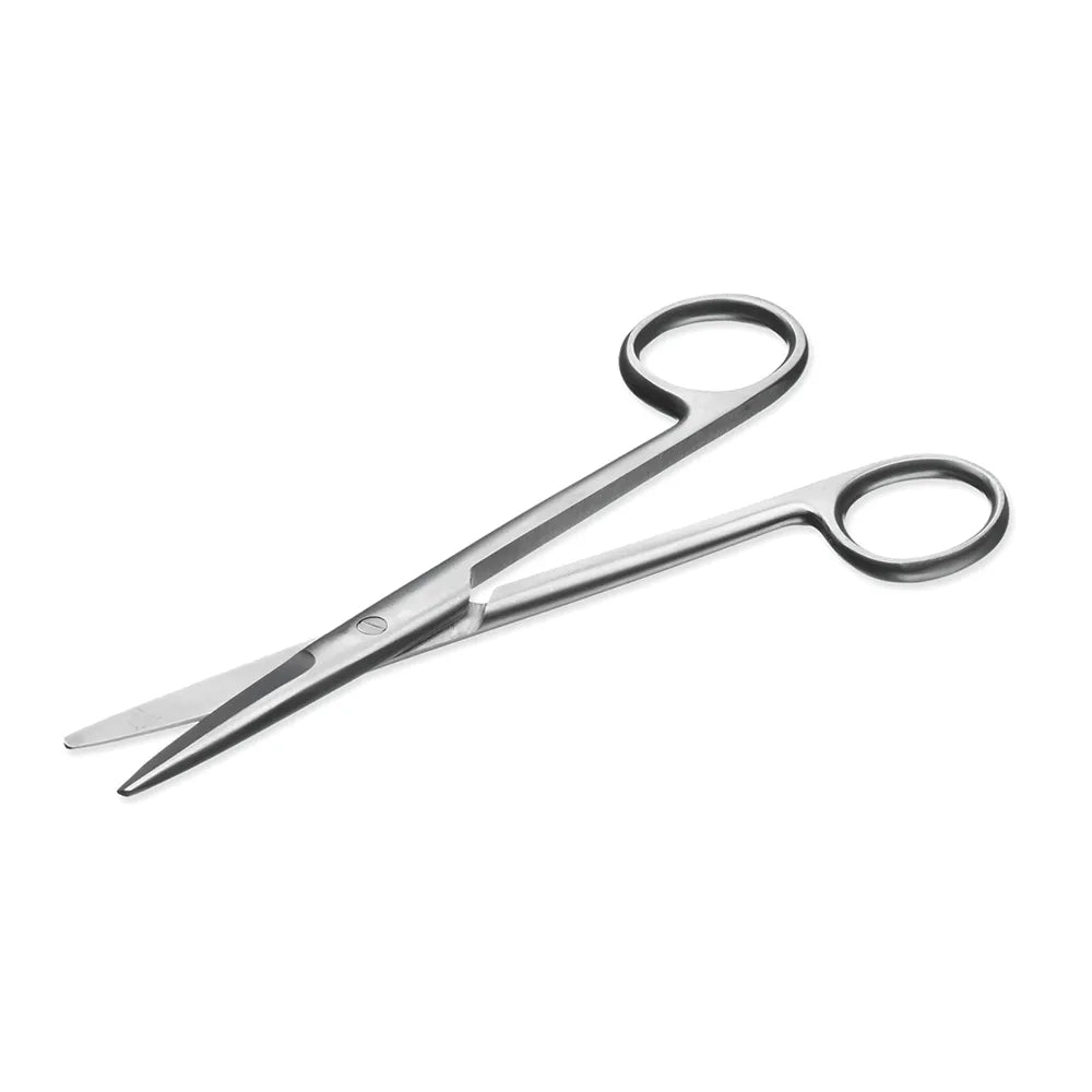 Pair of silver scissors on a white background