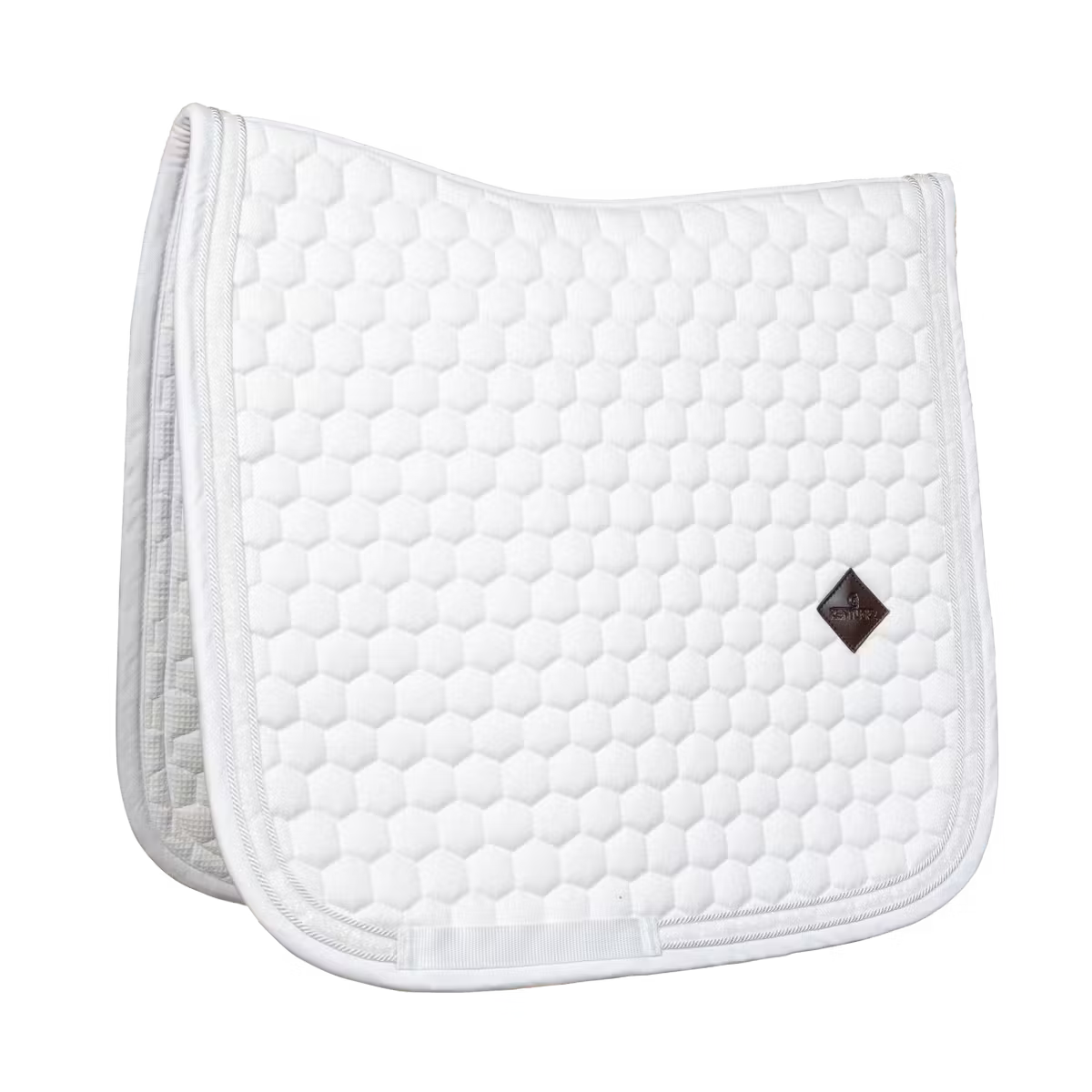 Glitter white dressage saddle pad on a white background