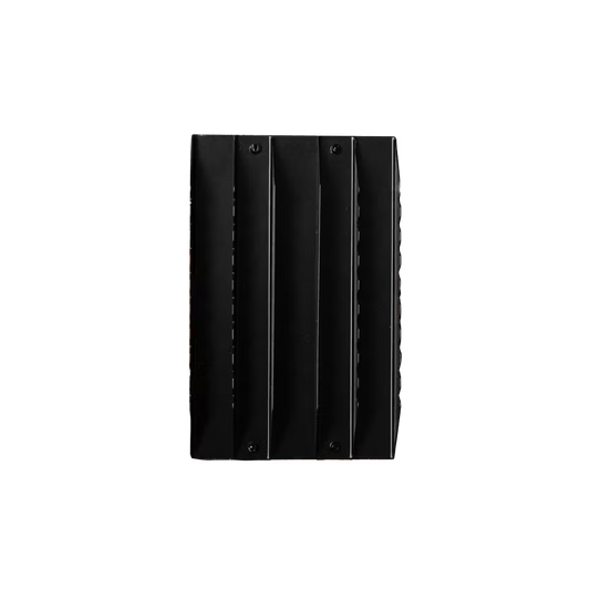 Black metal grooming brush on a white background