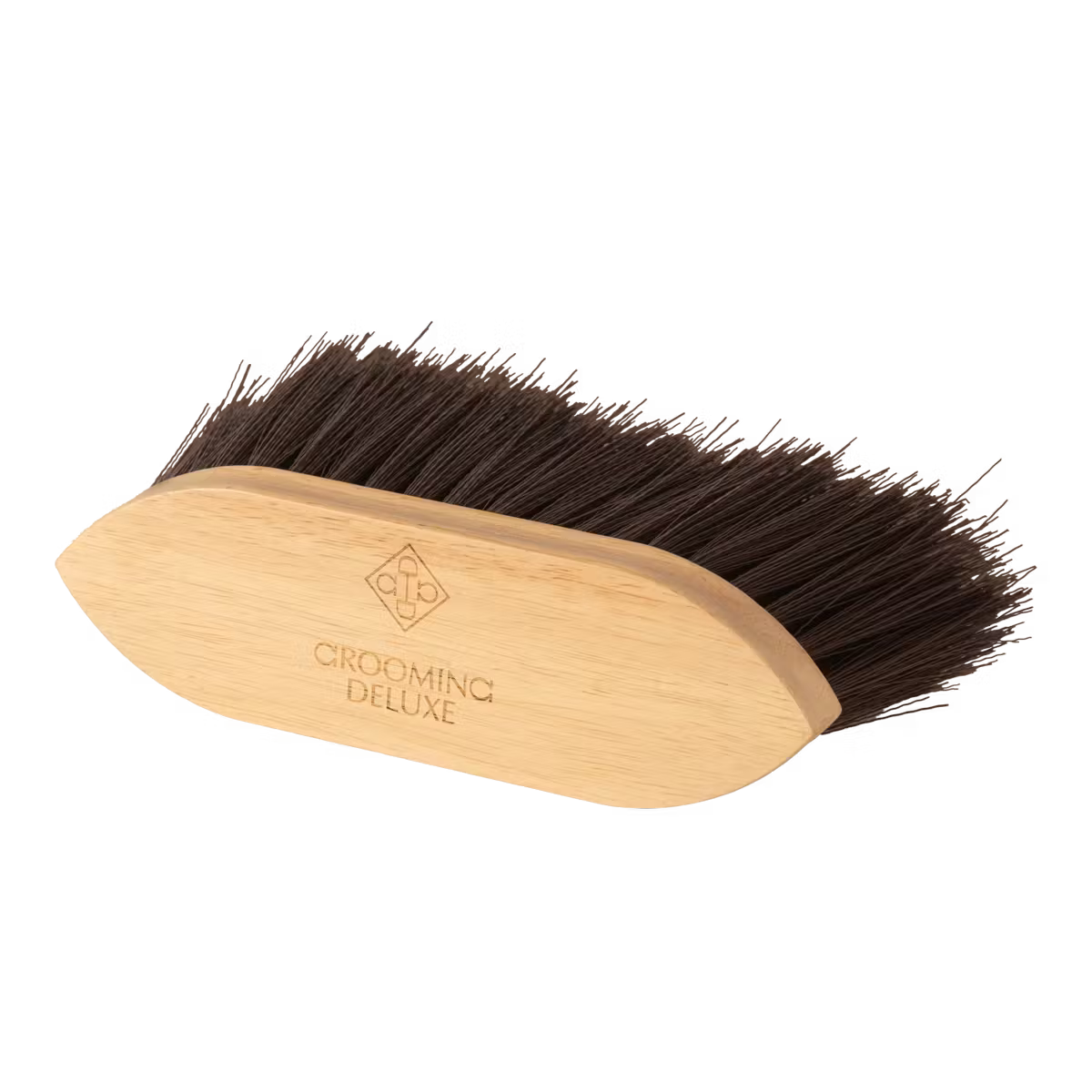 Wooden grooming brush with black bristles on a white background