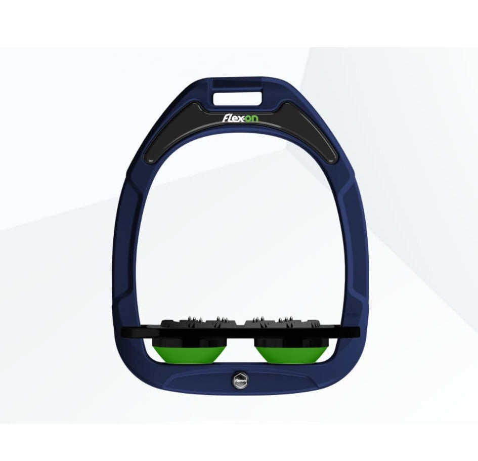 Boomerang Equestrian - Flex On Composite Stirrups Navy Frame/Black Tread/Green Springs Adult