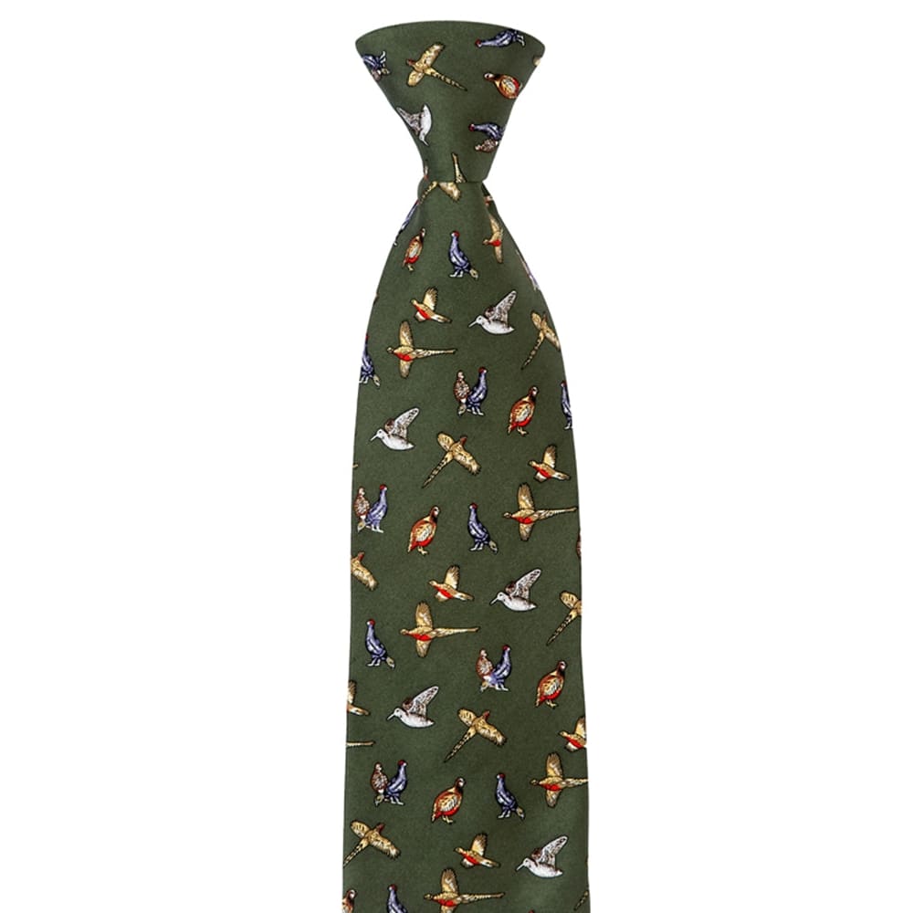 Boomerang Equestrian - Hoggs Of Fife Silk Country Tie Green Mixed Birds