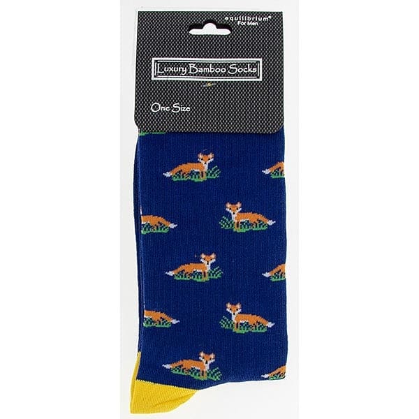Boomerang Equestrian - Men's Bamboo Socks With Fox Motif Navy
