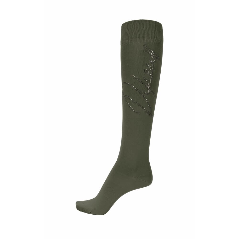 Boomerang Equestrian - Pikeur Ladies Knee Socks With Rhinestone Logo Olive