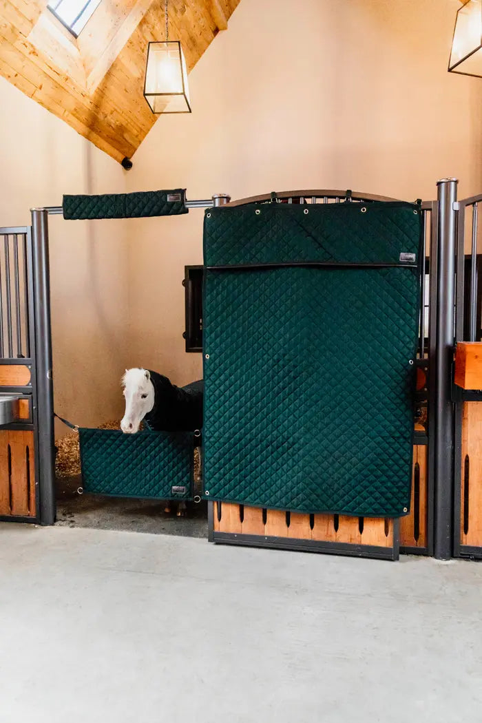 Stable dressed with kentucky poll guard, stable door guard and stable Curtain with pony stading in the stable