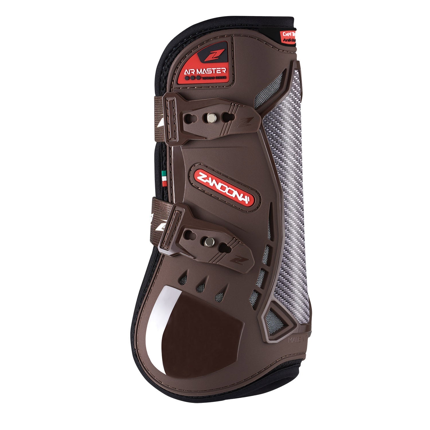 Zandona Air Master tendon boot in brown with carbon protection and adjustable straps – premium equestrian leg protection from Boomerang.ie