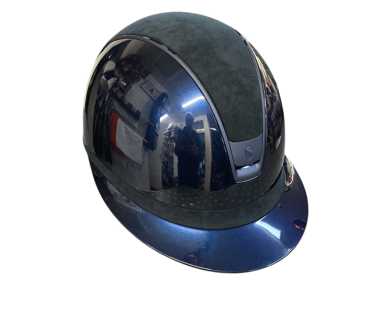 Shiny blue helmet on a white background