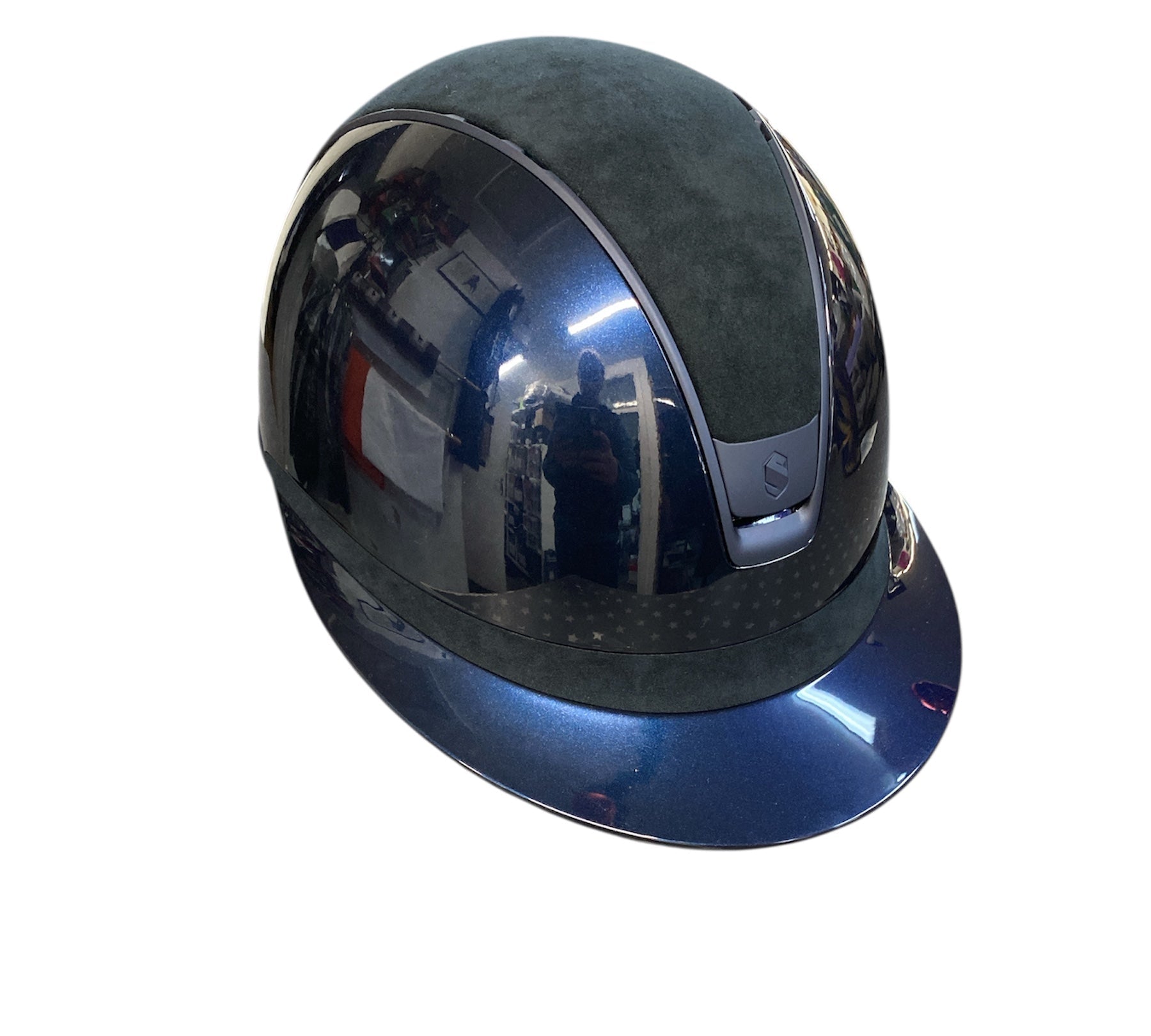 Shiny blue helmet on a white background