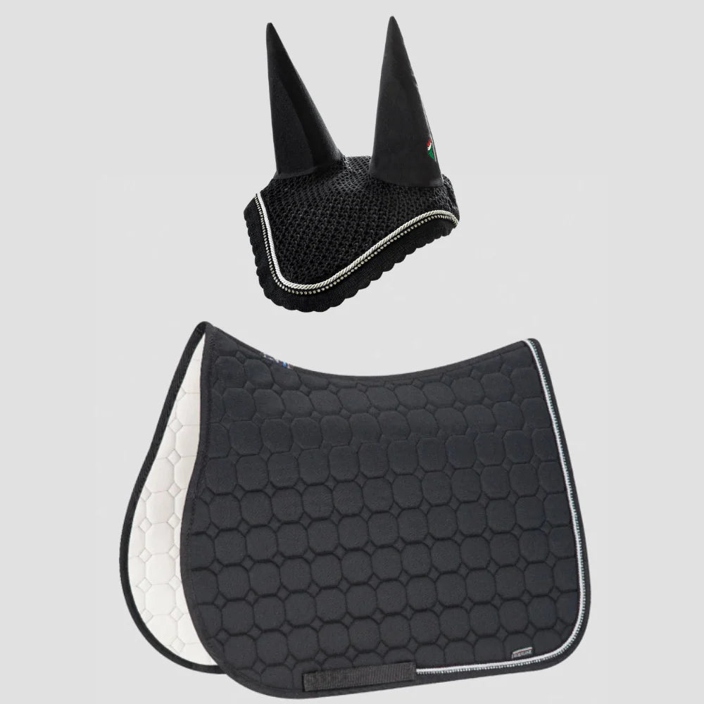 Combiset Rio Jumping Saddle Pad & Fly Hood - Black - Boomerang Equestrian