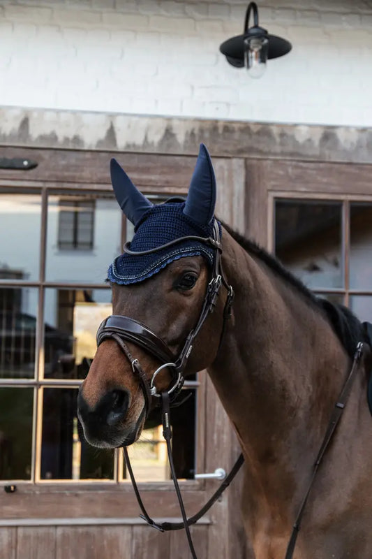 Boomerang Equestrian - Kentucky Fly Veil Wellington Stone & Pearl Navy