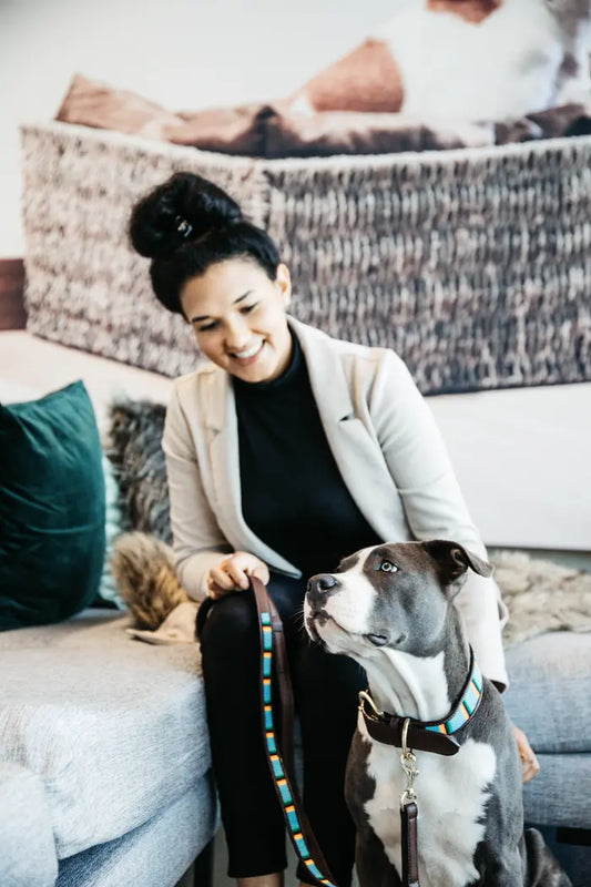 Boomerang Equestrian - Kentucky Dog Lead Handmade Pearls Light Blue