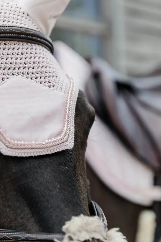 Boomerang Equestrian - Kentucky Fly Veil Wellington Velvet Pearls Soft Rose