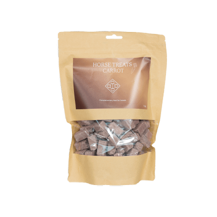 Bag of horse treats on a white background