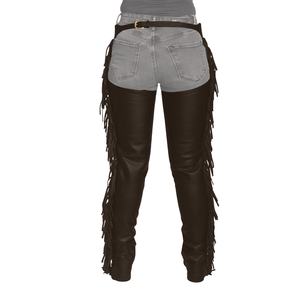 Long Artificial Leather Chaps With Fringes | Dy'on | Unique selling points cannot be determined due to insufficient product attribute details. — Image 3
