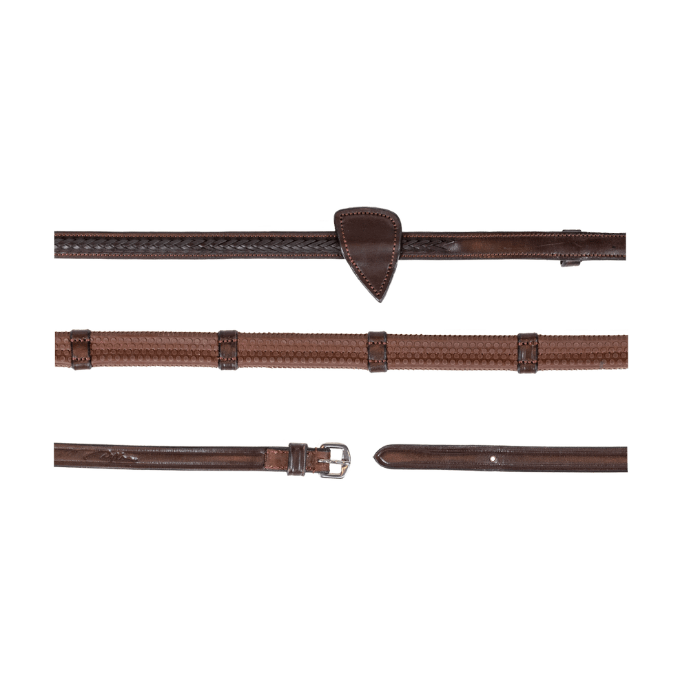 1/2" Rubber Reins with 7 leather loops and plaited finish | Dy'on | — Image 3